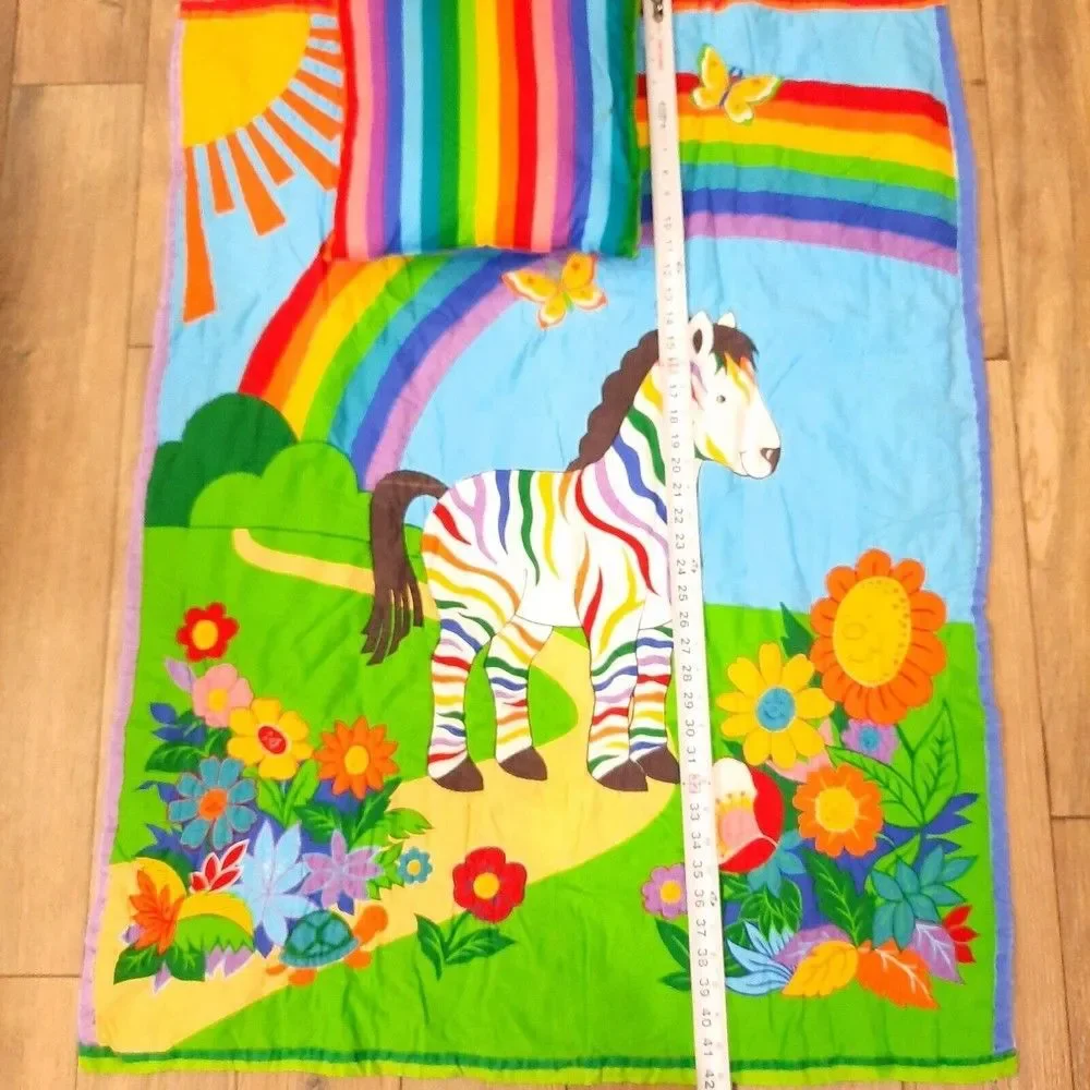 Rainbow Zebra Quilt Baby Blanket comforter toddler kids w pillow bright handmade